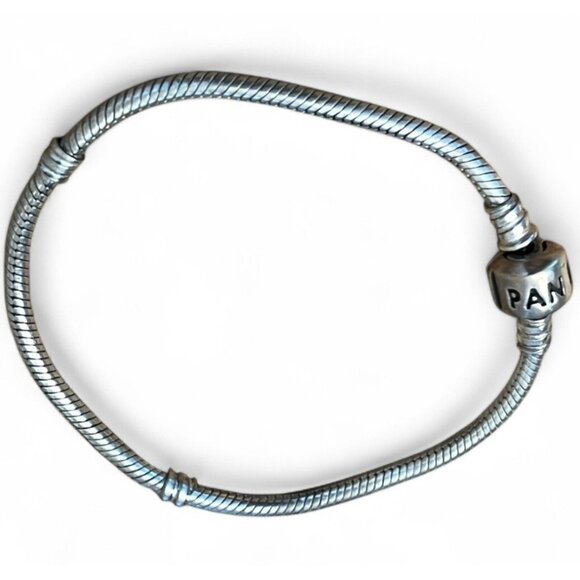 Pandora Sterling Silver Snake Chain Lock Clasp Charm Bracelet 925 ALE 7 In - Picture 1 of 5